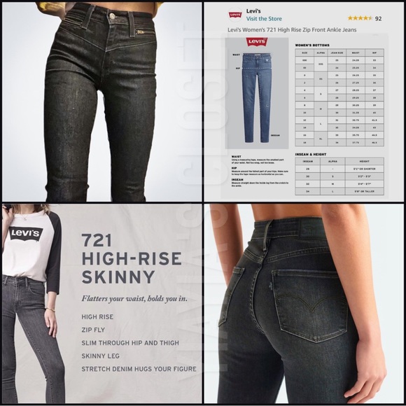 Levi's 32 Women's 721 High-Rise Skinny Zip-Front Ankle Jeans - Black - Picture 5 of 14